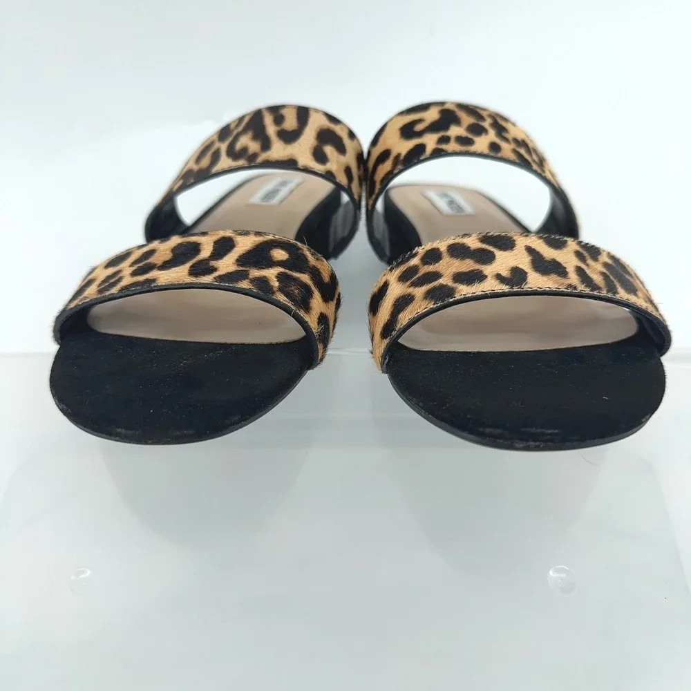 Steve Madden Leopard Print Calf Hair‎ Slide Sandals Women 8.5 Lacole Tan Black